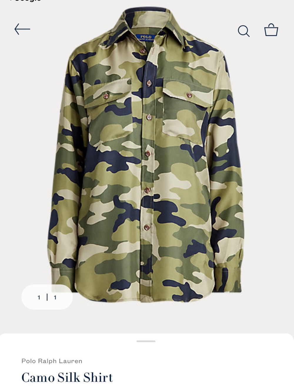 NWOT Polo Ralph Lauren 100% Silk Green Camo Button-Up Shirt Size 10 - Picture 2 of 8